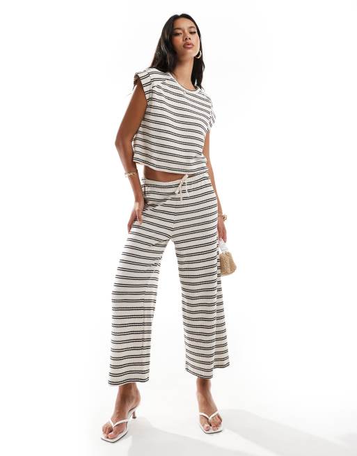 River Island stripe knitted wide leg pants in cream (part of a set)