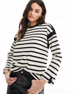 River Island Stripe long sleeve sweatshirt in black | ASOS