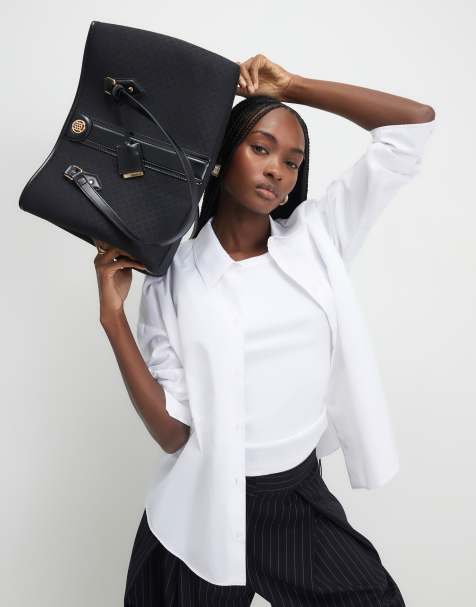River Island Stripe monogram shopper bag in black - view 1