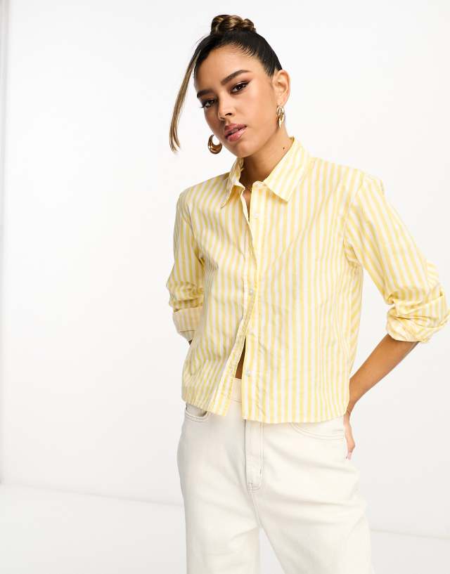 River Island stripe poplin cropped shirt in yellow