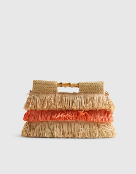River Island Stripe raffia handle clutch bag in orange - view 1