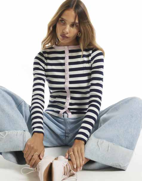 River Island Stripe ribbed cardigan in multi colour - view 1