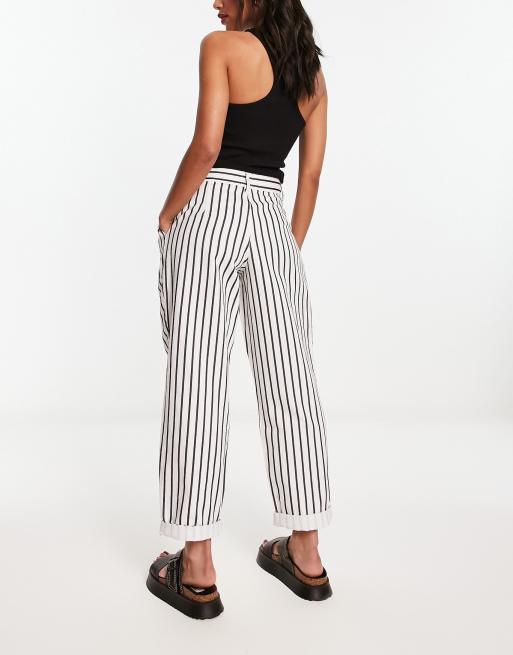 Black and white striped high hot sale waisted trousers