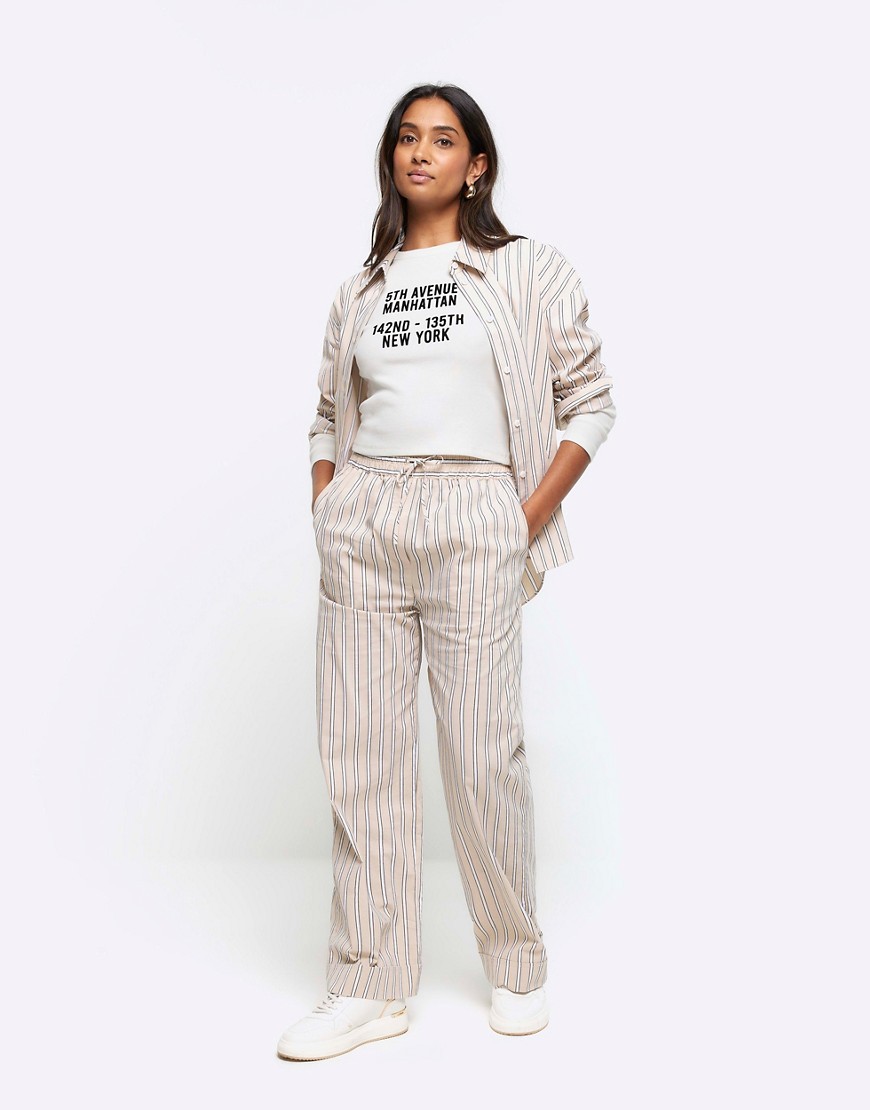 River Island Stripe straight pull on trousers in beige - light-Neutral