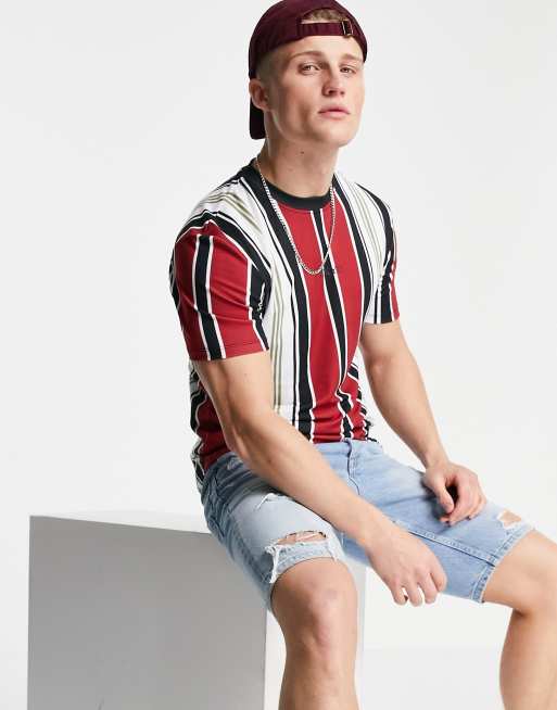 River Island stripe T-shirt in dark red