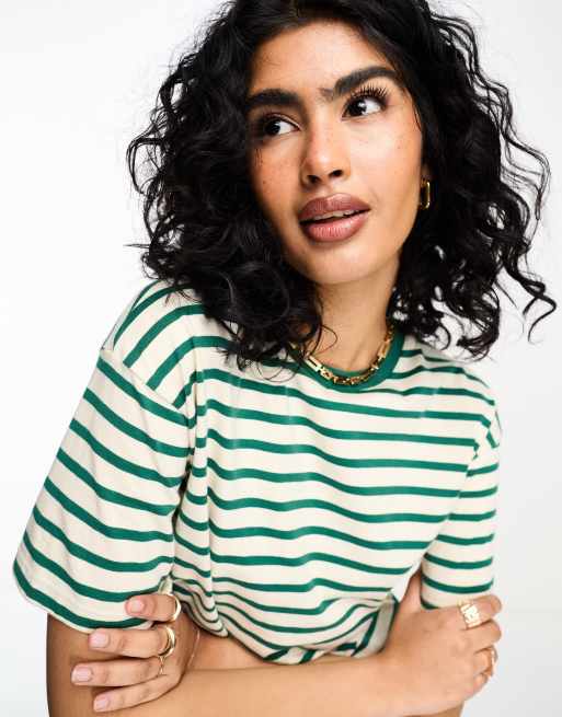 River Island stripe tshirt in green and white ASOS