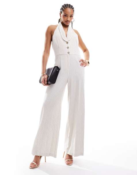 River Island stripe tailored jumpsuit in cream - view 1