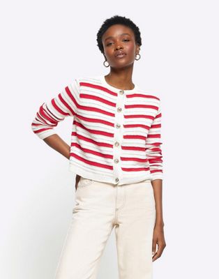 River Island Stripe textured knit cardigan in red | ASOS