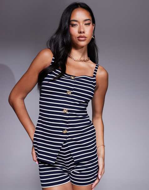 River Island stripe waistcoat co ord in navy - view 1