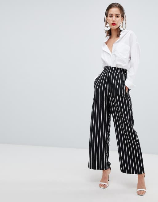 Black striped clearance wide leg pants