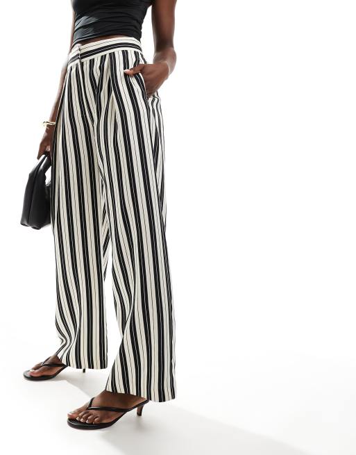 River Island stripe wide leg trouser in black ASOS