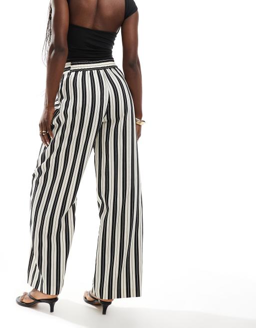 River Island stripe wide leg trouser in black, 4 of 5