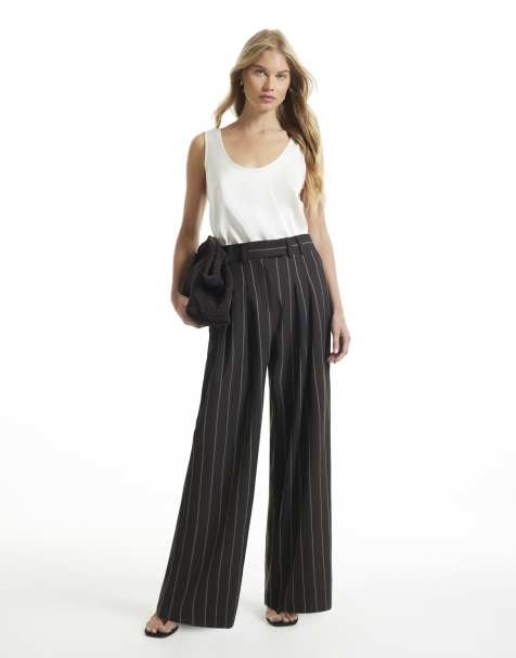 River Island Stripe wide leg trousers in brown - view 1