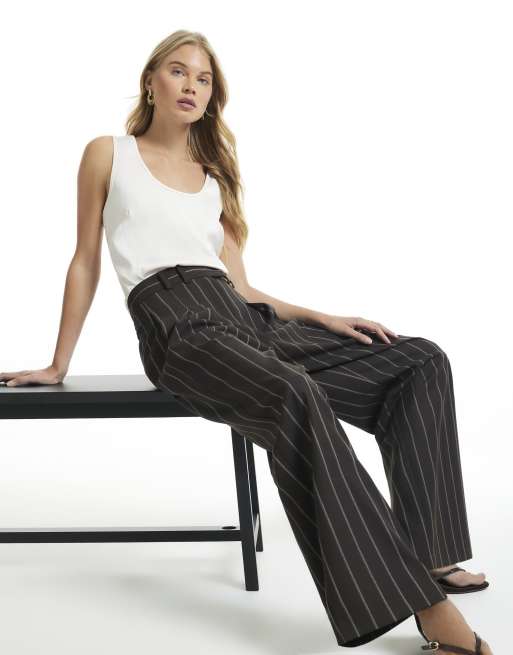 River Island Stripe wide leg trousers in brown , 2 of 4