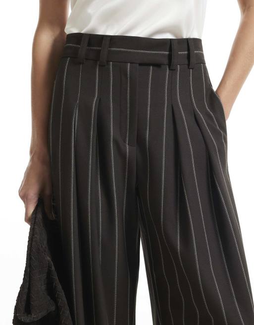River Island Stripe wide leg trousers in brown , 3 of 4