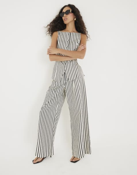 River Island Stripe wide leg trousers in cream - view 1