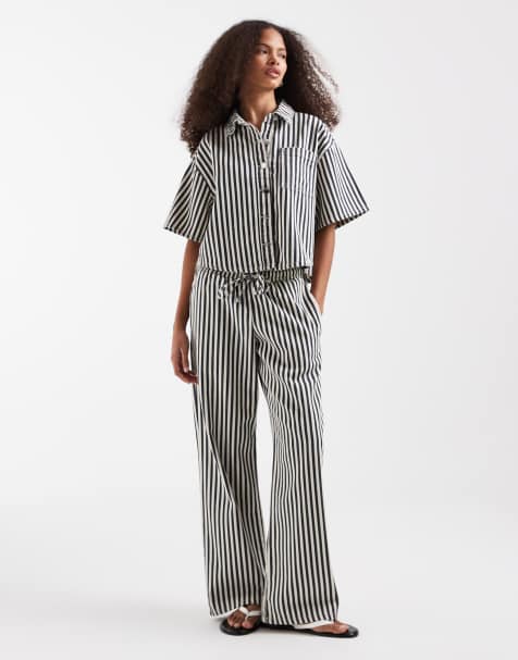 River Island striped boxy denim shirt and wide leg jeans - view 1