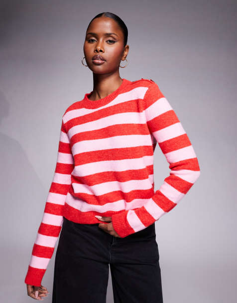 River Island Valentines striped cardigan with heart buttons in red