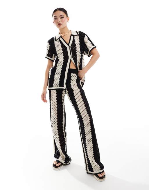 River Island striped crochet pants in black (part of a set)