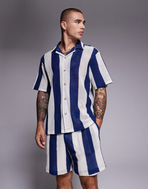 River Island striped crochet shorts in blue - part of a set