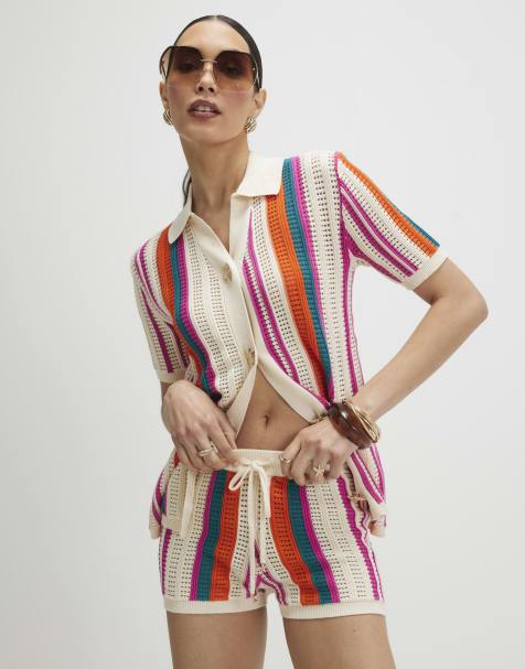 River Island Striped crochet shorts in cream - view 1