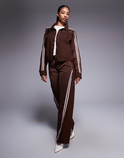 River Island striped detail denim jacket and jean co-ord in dark brown - view 1
