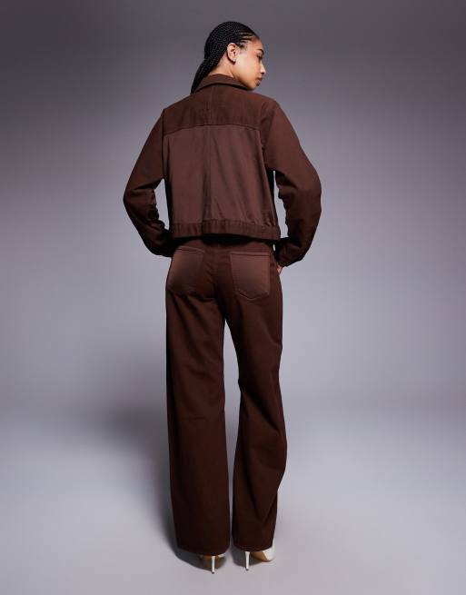 River Island striped detail relaxed straight jeans in dark brown, 2 of 5
