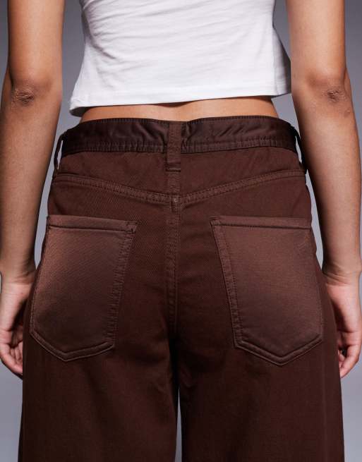River Island striped detail relaxed straight jeans in dark brown, 4 of 5