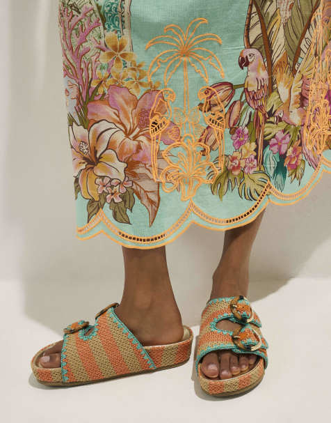 River Island Striped footbed sandals in orange - view 1