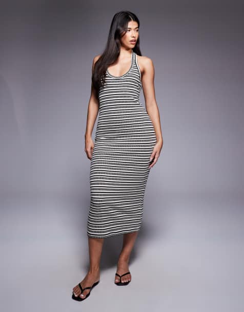 River Island striped halterneck dress in black and white - view 1