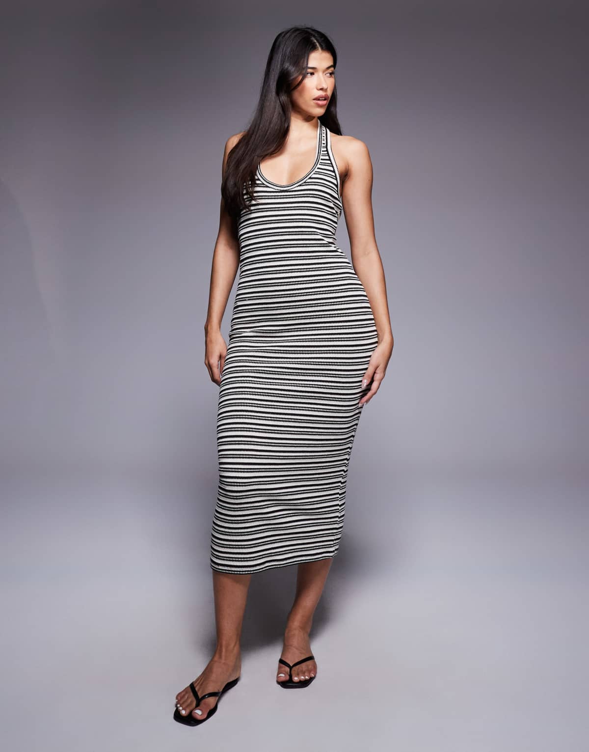 River Island striped halterneck dress in black and white