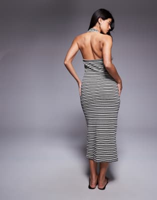 River Island striped halterneck dress in black and white | ASOS