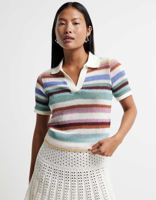 River Island striped jersey polo in multi