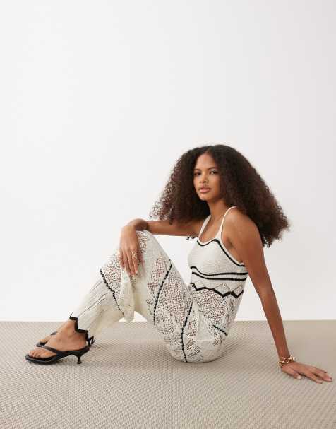 River Island striped knitted midi dress in white - view 1