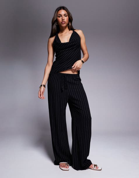 River Island striped linen trouser co-ord in black - view 1