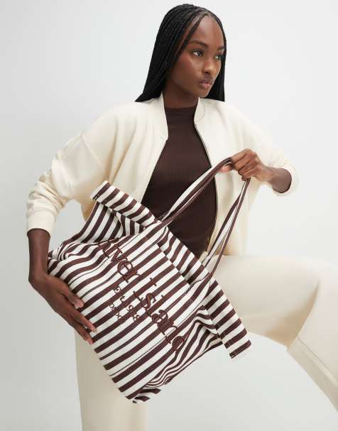 River Island Striped roll top shopper bag in brown - dark - view 1