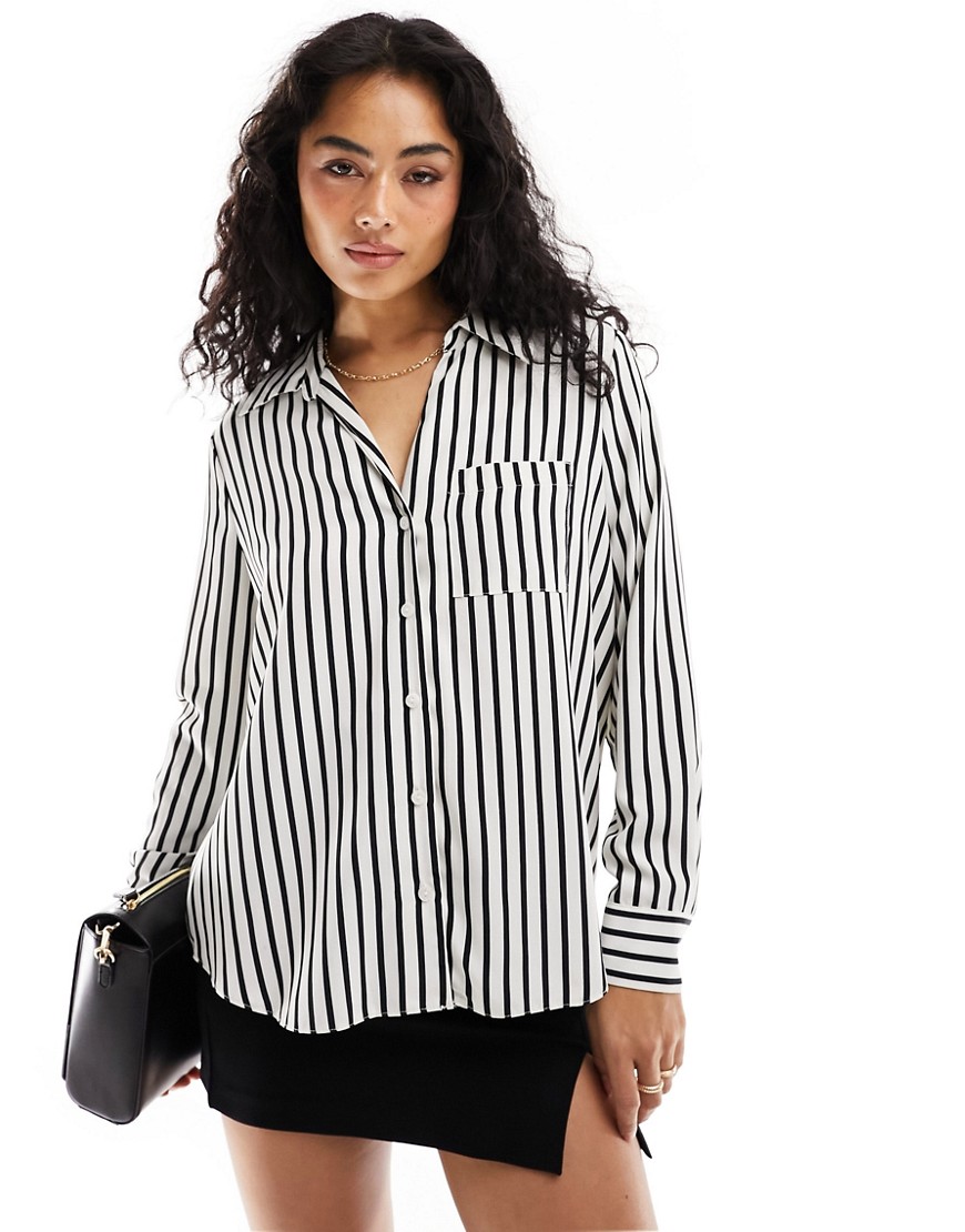 River Island striped satin shirt in black and white