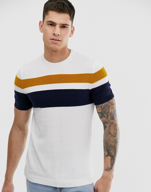 River Island striped slim fit knitted t-shirt in white