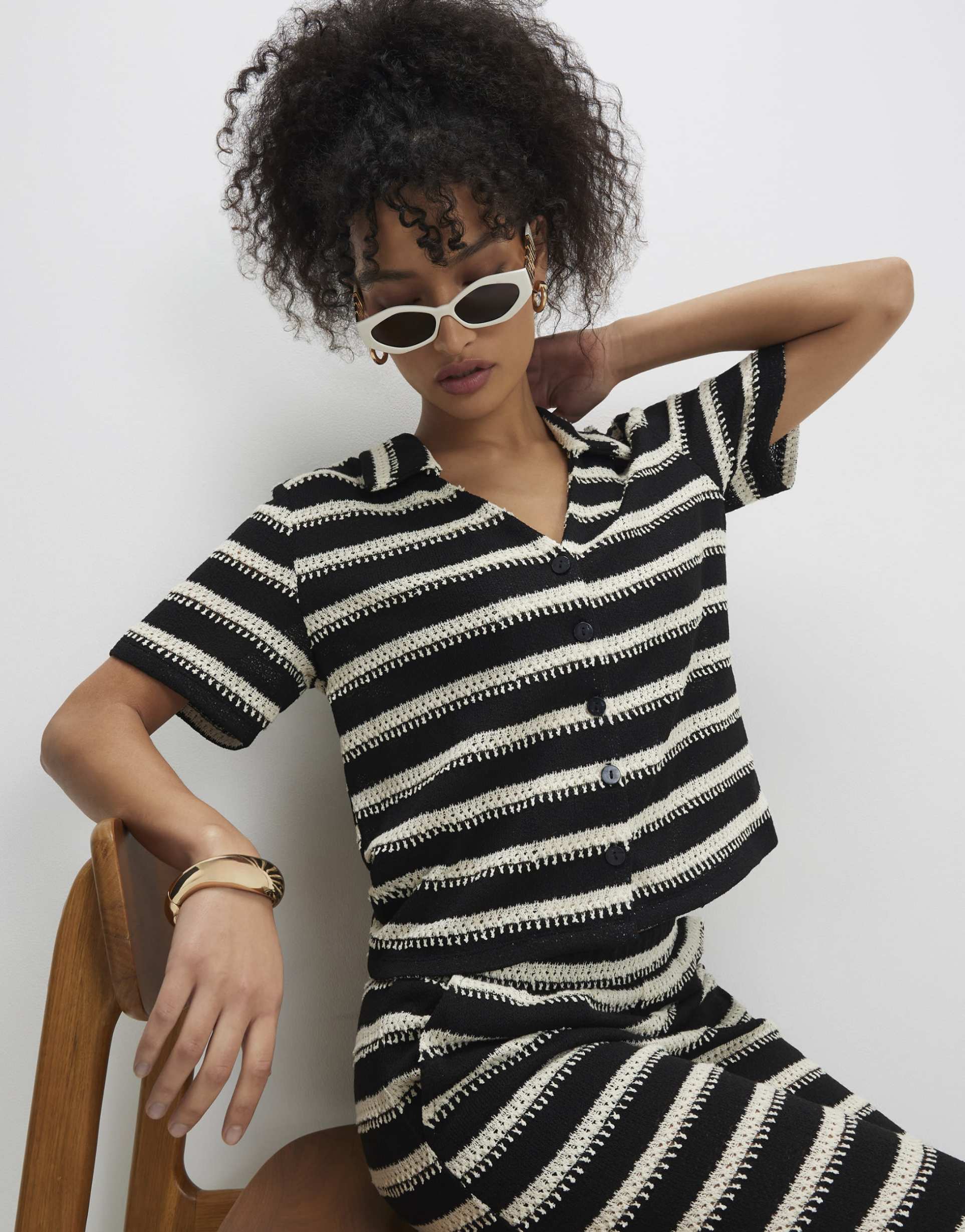 river island striped textured knit shirt in black - part of a set