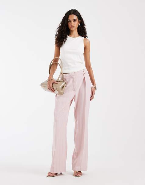 River Island striped wide leg tailored pants in pink - view 1