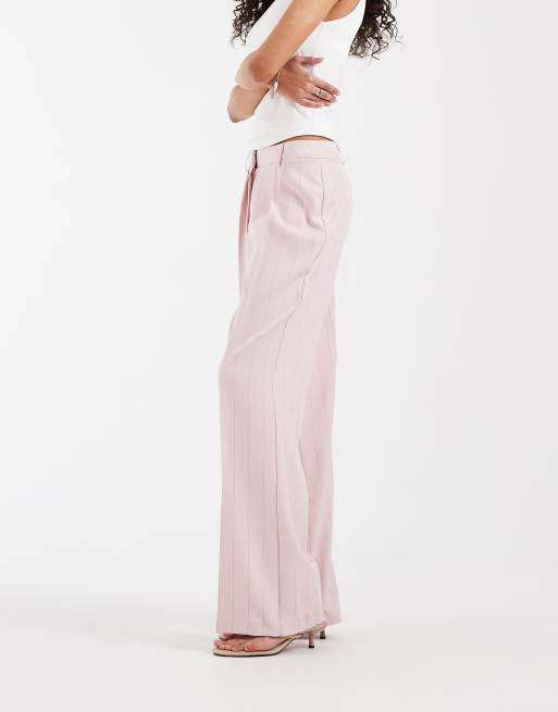 River Island striped wide leg tailored pants in pink, 3 of 5