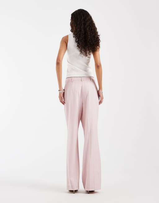 River Island striped wide leg tailored pants in pink, 4 of 5