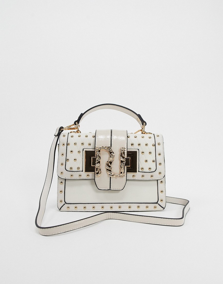 River Island structured across body bag with studding detail in off white