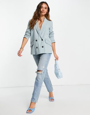 River Island River Island structured double breasted blazer co-ord in light blue