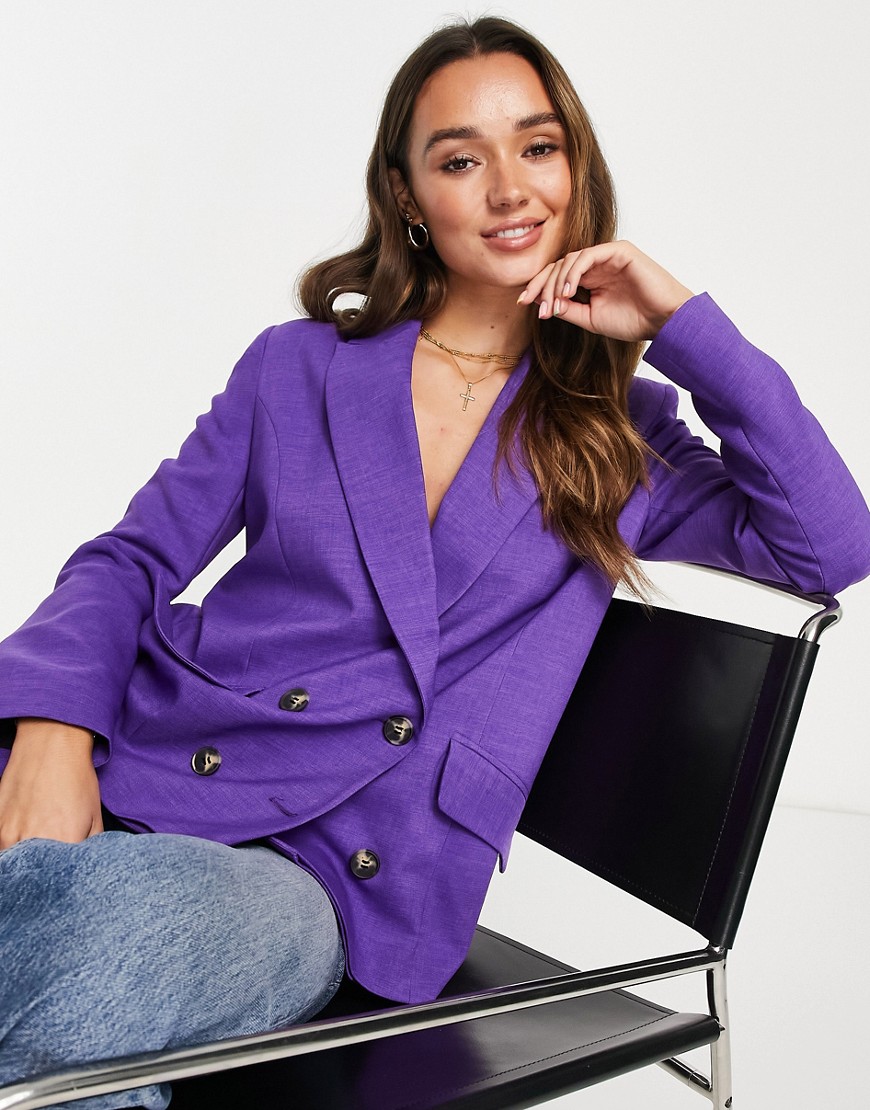 River Island structured double breasted blazer in purple - part of a set