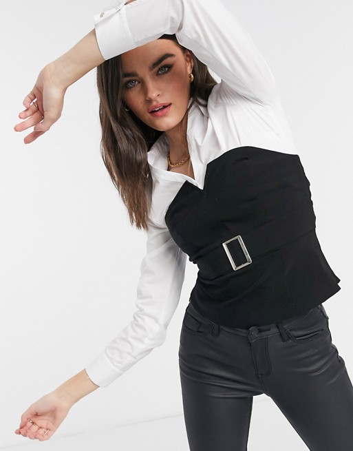 River Island structured hybrid belted shirt in white