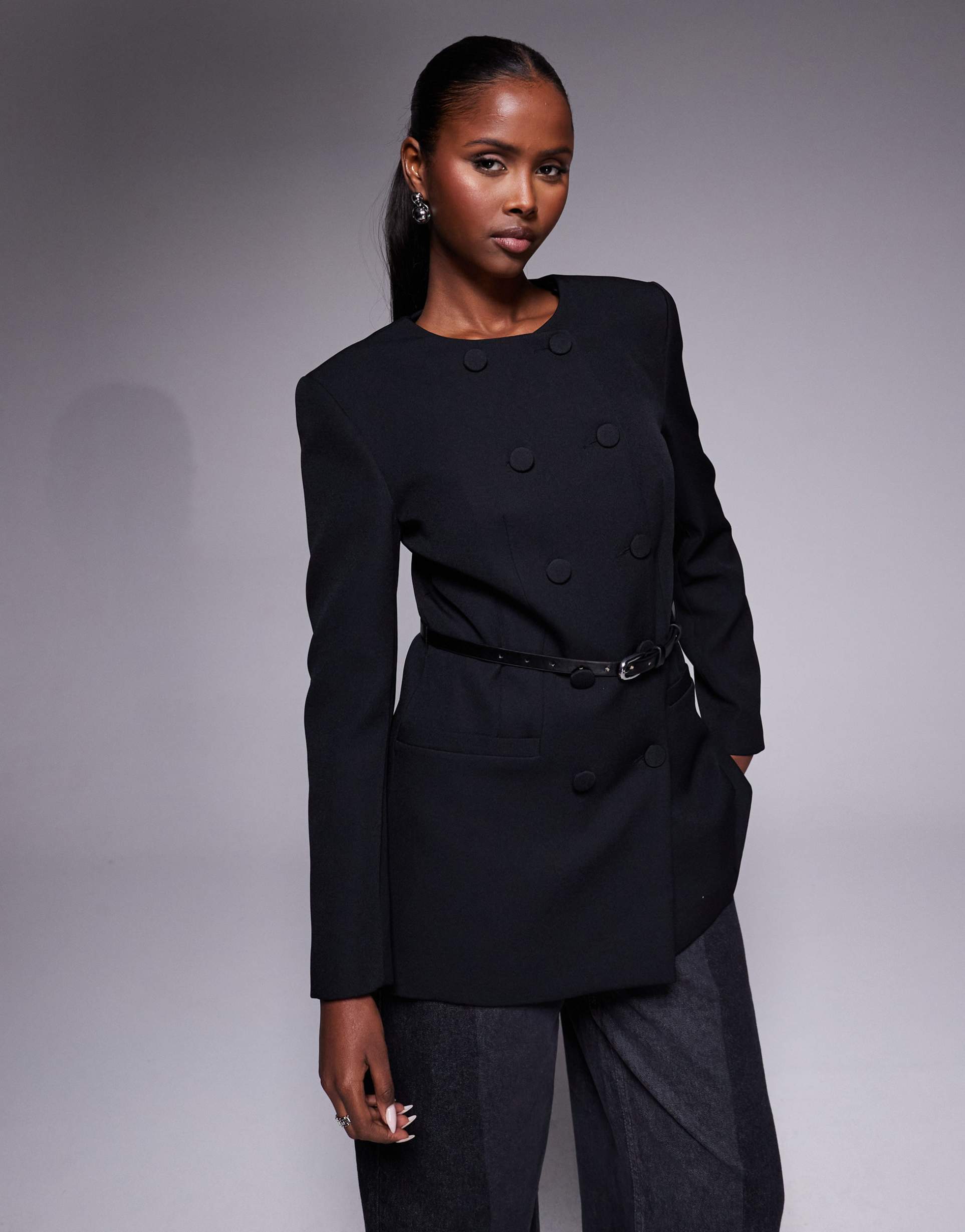 river island structured oversized blazer in black