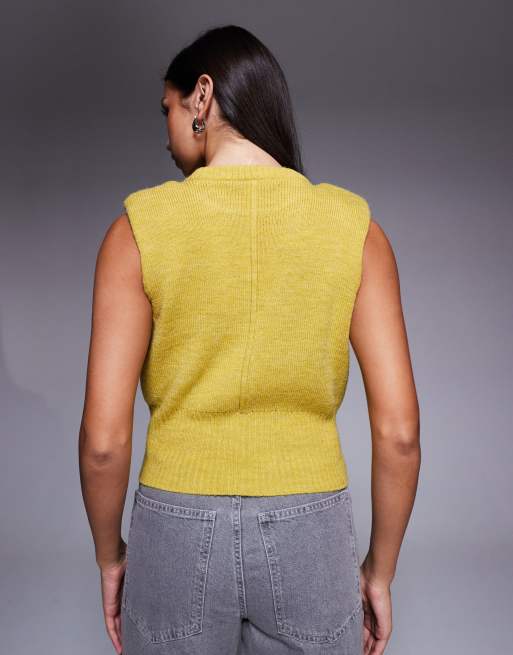 River Island structured shoulder knitted tank in lime, 3 of 4