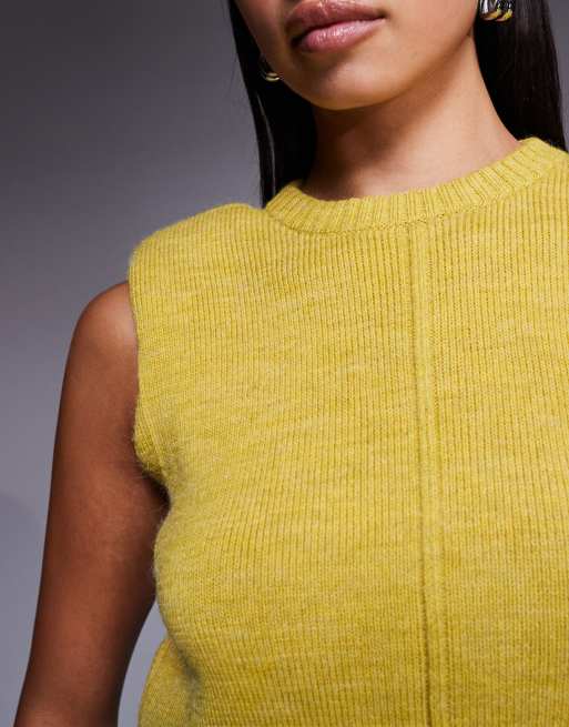 River Island structured shoulder knitted tank in lime, 4 of 4