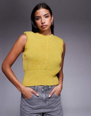 River Island Structured Shoulders Knit Tank Top In Green